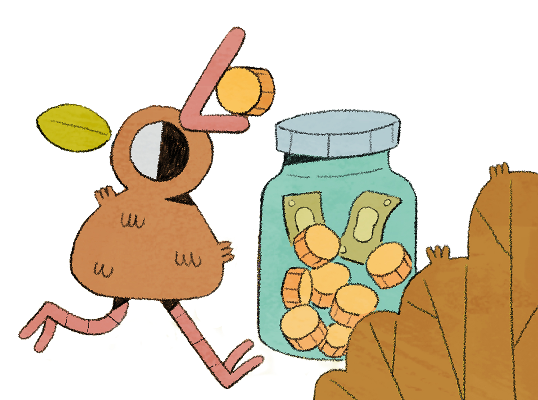Kiwi running with a jar of savings